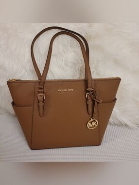 Michael Kors Tan Leather Tote Bag - Signature MK Charm